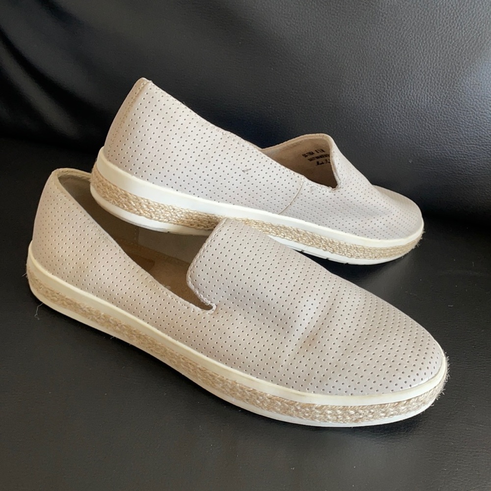 Trendy tan slip on shoes. Easy to pair with many types of outfits.